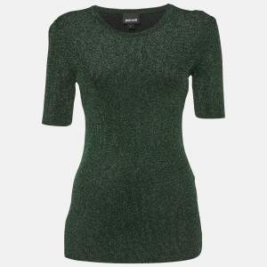 Pre Owned Just Cavalli Green Lamé Knit Crewneck Top L