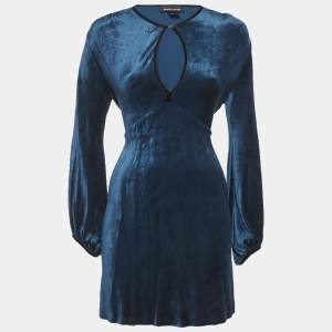 Pre Owned Just Cavalli Teal Blue Velvet Flared Mini Dress M