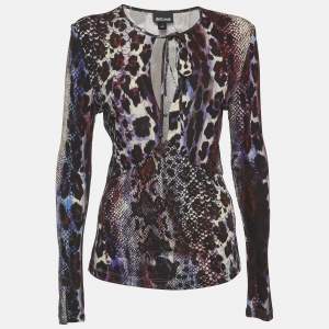 مملوكة مسبقًا توب جيرسي جست كافالي بطباعة حيوانات متعددة الألوان بأكمام طويلة مقاس متوسط