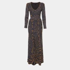 Pre Owned Just Cavalli Blue/Beige Lurex Jacquard Maxi Dress M