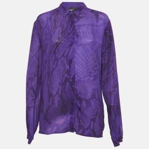 مملوكة مسبقًا Just Cavalli Purple Snakeskin Print Crepe Shirt M