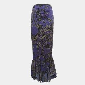 مملوكة مسبقًا Just Cavalli Purple Printed Satin Asymmetric Midi Skirt M