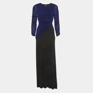 Pre Owned Just Cavalli Blue Lurex Knit and Jersey Maxi Dress M