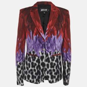 Pre Owned Just Cavalli Red Printed Crepe Blazer M