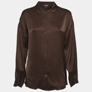 Pre Owned Just Cavalli Brown Satin Button Front Shirt M
