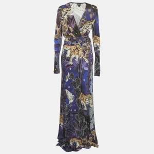 مملوكة مسبقًا Just Cavalli Purple Printed Jersey Faux Wrap Maxi Dress M