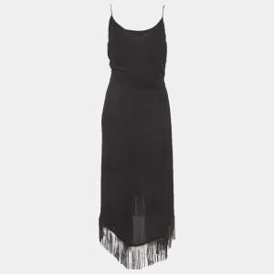 مملوكة مسبقًا فسـتان جسـت كافـالي أكمـام بربطـة حاشيـة مزينـة بالسلاسل شيف ون أسود ميديم (مقاس متوسط)