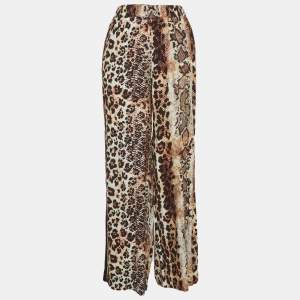 مملوكة مسبقًا Just Cavalli Beige Animal Printed Crepe Straight Leg Pants M