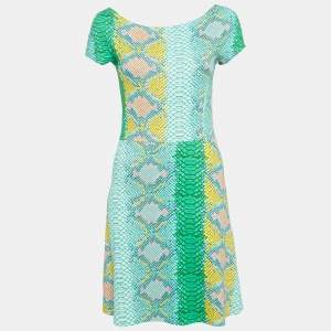 مملوكة مسبقًا Just Cavalli Multicolour Snakeskin Print Jersey Mini Dress M