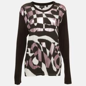 Pre Owned Just Cavalli Multicolour Logo Graphic Print Jersey Long Sleeve T-Shirt L