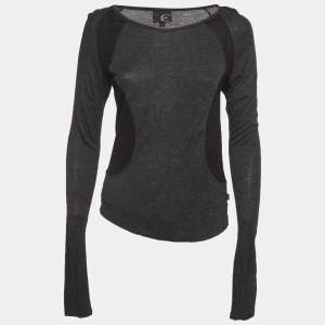 Pre Owned Just Cavalli Grey/Black Jersey Long sleeve Top L