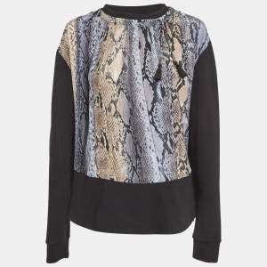 Pre Owned Just Cavalli Black Knit & Multicolor Printed Chiffon Jumper M