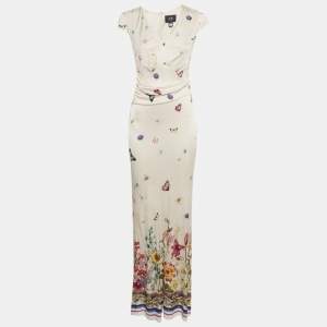 Pre Owned Cavalli Class Pink Floral Printed Jersey Maxi Dress M