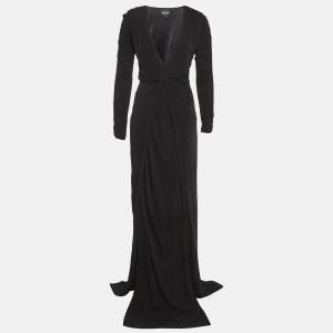 Pre Owned فستان ماكسي جست كافالي أسود جيرسي مزين بالكريستال مزيّف بربطة M