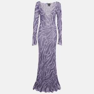 مملوكة مسبقًا Just Cavalli Purple Jacquard Lurex Knit Wavy Maxi Dress L