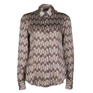 Pre Owned Just Cavalli Lipstick Printed Silk Satin Contrast Collar Shirt M