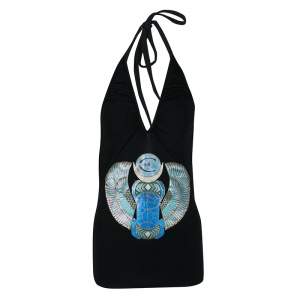 Pre Owned Just Cavalli Black Printed Jersey Halter Top M