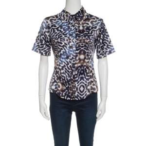 Pre Owned Just Cavalli Multicolor Animal Print Short Sleeve Blouse M