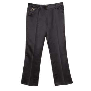 Pre Owned Just Cavalli Black Wool Logo Plaque Detail Straight Fit Trousers S
