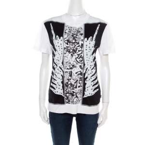 Pre Owned Just Cavalli Black and White Printed Studded Crew Neck T-Shirt L