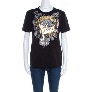 Pre Owned Just Cavalli Black Cotton Jersey Sequin Paillette Embellished T-Shirt M