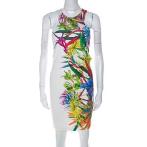 Pre Owned Just Cavalli Multicolor Digital Floral Print Jersey Cut Out Back Bodycon Dress S