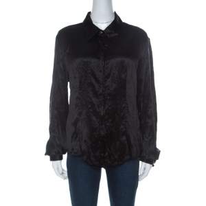 Pre Owned Just Cavalli Black Satin Contrast Collar and Cuff Button Front Shirt L