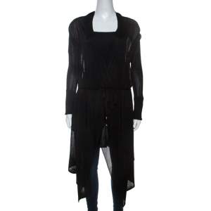 Pre Owned Just Cavalli Black Knit Waist Tie Detail Asymmetric Cardigan S
