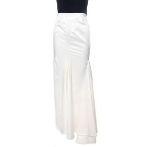 Pre Owned Just Cavalli Cream Silk Satin Flared Maxi Skirt M