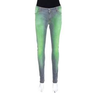 Pre Owned Just Cavalli Grey & Green Medium Wash Denim Jeans M