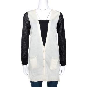 Pre Owned Just Cavalli Bicolor Wool Knit Button Front Cardigan M