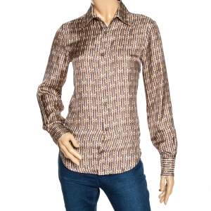 Pre Owned Just Cavalli Brown Abstract Printed Silk Shirt S