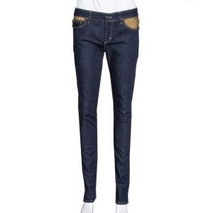Pre Owned Just Cavalli Navy Blue Denim Embellished Pocket Detail Jeans S