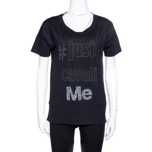 Just Cavalli Black Modal Mesh Logo Embellished T-Shirt XS