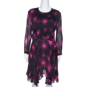 Pre Owned Just Cavalli Fuchsia Chiffon Star Print Flared Dress M