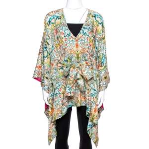 Pre Owned Just Cavalli Multicolor Floral Print Belted Kaftan Top S