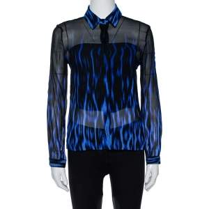 Pre Owned Just Cavalli Black/Blue Ombre Silk Long Sleeve Shirt M