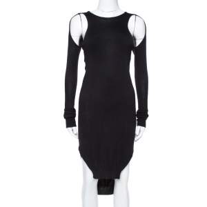 Pre Owned Just Cavalli Black Knit Cut-Out Detail Long Sleeve Dress XS