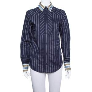 Just Cavalli Navy Blue Cotton Contrast Detail Button Front Shirt XS