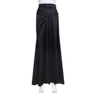 Just Cavalli Black Satin Paneled Maxi Skirt L