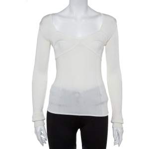 Just Cavalli Cream Rib Knit Long Sleeve Fitted Top M