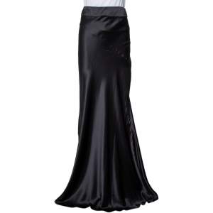 Pre Owned Just Cavalli Black Satin Paneled Maxi Skirt M