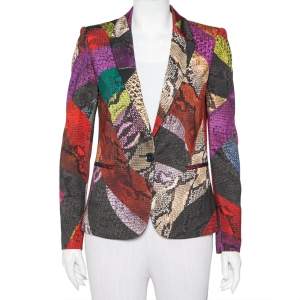 Pre Owned Just Cavalli Multicolor Snakeskin Printed Knit Button Front Blazer S
