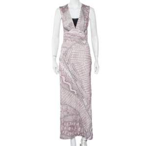 Just Cavalli Pink Cracking Beauty Printed Knit Sleeveless Maxi Dress S
