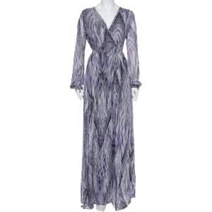 Pre Owned Just Cavalli Purple Printed Chiffon Faux Wrap Dress M 