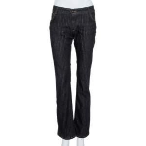 Just Cavalli Charcoal Grey Lurex Striped Denim Bootcut Jeans L