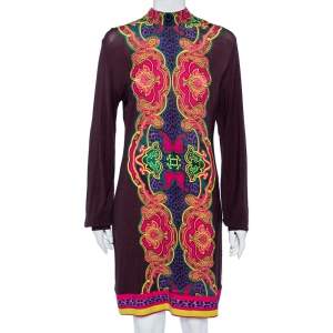 Just Cavalli Brown Printed Wool Knit Shift Dress L