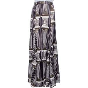 Pre Owned Just Cavalli Multicolor Geometric Patterned Silk Flared Maxi Skirt L