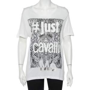 Just Cavalli White Logo Printed Cotton Roundneck T-Shirt L
