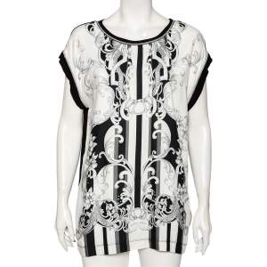 Pre Owned Just Cavalli Black Abstract Printed Knit Paneled Chain Detail T-Shirt L 